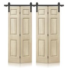 Load image into Gallery viewer, 6 Panel MDF Composite Double Bi-Fold Stain Barn Doors with Sliding Hardware Kit