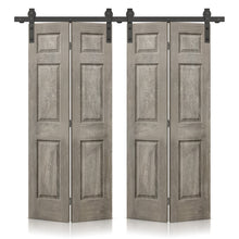 Load image into Gallery viewer, 6 Panel MDF Composite Double Bi-Fold Stain Barn Doors with Sliding Hardware Kit