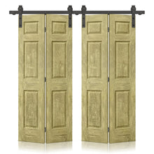 Load image into Gallery viewer, 6 Panel MDF Composite Double Bi-Fold Stain Barn Doors with Sliding Hardware Kit