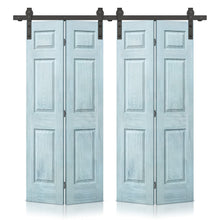 Load image into Gallery viewer, 6 Panel MDF Composite Double Bi-Fold Stain Barn Doors with Sliding Hardware Kit