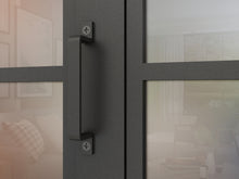Load image into Gallery viewer, 48 in. x 84 in. 3/4 Lites Frosted Glass Black Steel Frame Double Bi-Fold Barn Doors with Hardware Kit and Door Handle
