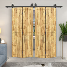 Load image into Gallery viewer, Stained Pine Wood Double Bi-Fold Barn Door with Sliding Hardware Kit