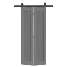 Load image into Gallery viewer, 1 Panel Shaker Hollow Core Composite Bi-Fold Door with Sliding Barn Door Hardware Kit