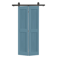Load image into Gallery viewer, 2 Panel Shaker Hollow Core Composite Bi-Fold Door with Sliding Barn Door Hardware Kit