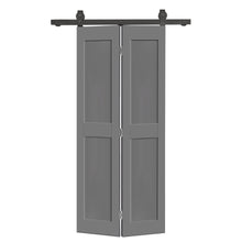 Load image into Gallery viewer, 2 Panel Shaker Hollow Core Composite Bi-Fold Door with Sliding Barn Door Hardware Kit