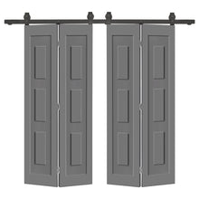 Load image into Gallery viewer, 3 Panel Shaker Hollow Core Composite Double Bi-Fold Door with Barn Door Hardware Kit