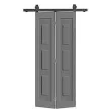 Load image into Gallery viewer, 3 Panel Shaker Hollow Core Composite Bi-Fold Door with Sliding Barn Door Hardware Kit