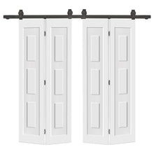 Load image into Gallery viewer, 3 Panel Shaker Hollow Core Composite Double Bi-Fold Door with Barn Door Hardware Kit