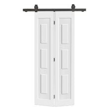 Load image into Gallery viewer, 3 Panel Shaker Hollow Core Composite Bi-Fold Door with Sliding Barn Door Hardware Kit