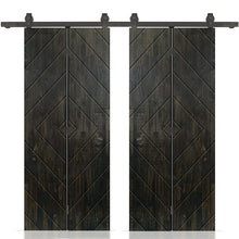 Load image into Gallery viewer, Stained Pine Wood Double Bi-Fold Barn Door with Sliding Hardware Kit