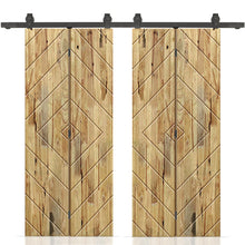 Load image into Gallery viewer, Stained Pine Wood Double Bi-Fold Barn Door with Sliding Hardware Kit