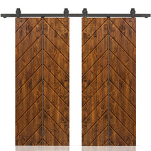 Load image into Gallery viewer, Stained Pine Wood Double Bi-Fold Barn Door with Sliding Hardware Kit