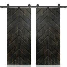 Load image into Gallery viewer, Stained Pine Wood Double Bi-Fold Barn Door with Sliding Hardware Kit