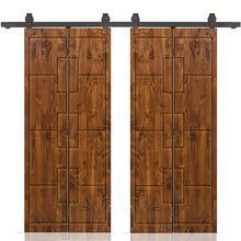 Load image into Gallery viewer, Stained Pine Wood Double Bi-Fold Barn Door with Sliding Hardware Kit