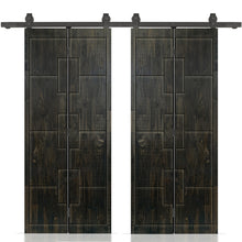 Load image into Gallery viewer, Stained Pine Wood Double Bi-Fold Barn Door with Sliding Hardware Kit
