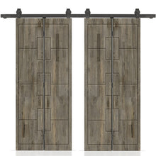 Load image into Gallery viewer, Stained Pine Wood Double Bi-Fold Barn Door with Sliding Hardware Kit