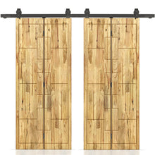 Load image into Gallery viewer, Stained Pine Wood Double Bi-Fold Barn Door with Sliding Hardware Kit