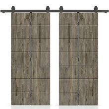 Load image into Gallery viewer, Stained Pine Wood Double Bi-Fold Barn Door with Sliding Hardware Kit