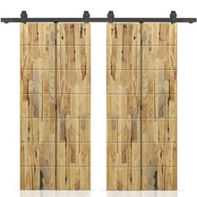Load image into Gallery viewer, Stained Pine Wood Double Bi-Fold Barn Door with Sliding Hardware Kit