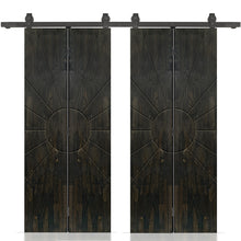 Load image into Gallery viewer, Stained Pine Wood Double Bi-Fold Barn Door with Sliding Hardware Kit