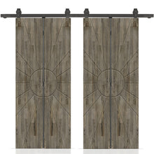 Load image into Gallery viewer, Stained Pine Wood Double Bi-Fold Barn Door with Sliding Hardware Kit