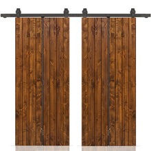 Load image into Gallery viewer, Stained Pine Wood Double Bi-Fold Barn Door with Sliding Hardware Kit