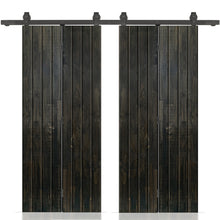 Load image into Gallery viewer, Stained Pine Wood Double Bi-Fold Barn Door with Sliding Hardware Kit