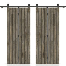Load image into Gallery viewer, Stained Pine Wood Double Bi-Fold Barn Door with Sliding Hardware Kit