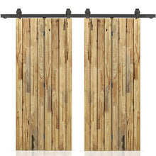 Load image into Gallery viewer, Stained Pine Wood Double Bi-Fold Barn Door with Sliding Hardware Kit