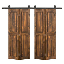 Load image into Gallery viewer, 2 Panel Shaker Hollow Core Pine Wood Double Bi-Fold Door with Barn Door Hardware Kit