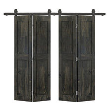 Load image into Gallery viewer, 2 Panel Shaker Hollow Core Pine Wood Double Bi-Fold Door with Barn Door Hardware Kit