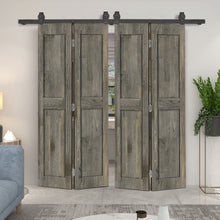 Load image into Gallery viewer, 2 Panel Shaker Hollow Core Pine Wood Double Bi-Fold Door with Barn Door Hardware Kit