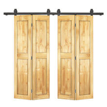 Load image into Gallery viewer, 2 Panel Shaker Hollow Core Pine Wood Double Bi-Fold Door with Barn Door Hardware Kit