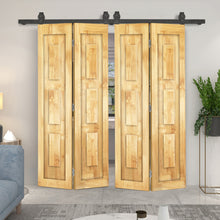 Load image into Gallery viewer, 3 Panel Shaker Hollow Core Pine Wood Double Bi-Fold Door with Barn Door Hardware Kit
