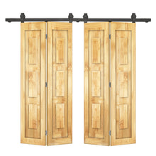 Load image into Gallery viewer, 3 Panel Shaker Hollow Core Pine Wood Double Bi-Fold Door with Barn Door Hardware Kit