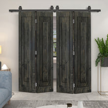 Load image into Gallery viewer, 1 Panel Shaker Hollow Core Pine Wood Double Bi-Fold Door with Barn Door Hardware Kit