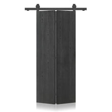 Load image into Gallery viewer, Hollow Core Black Composite Textured Bi-fold Door with Sliding Barn Door Hardware Kit