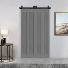 Load image into Gallery viewer, 1 Panel Shaker Hollow Core Composite Double Bi-Fold Door with Barn Door Hardware Kit