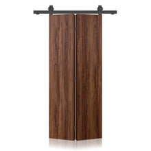 Load image into Gallery viewer, Hollow Core Walnut Composite Textured Bi-fold Door with Sliding Barn Door Hardware Kit