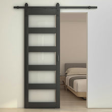 Load image into Gallery viewer, 5 Lite Tempered Frosted Glass White Finished Composite Interior Sliding Barn Door with Hardware Kit