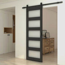 Load image into Gallery viewer, 5 Lite Tempered Frosted Glass White Finished Composite Interior Sliding Barn Door with Hardware Kit