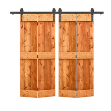 Load image into Gallery viewer, Mid-Bar Series Solid Core DIY Wood Double Bi-Fold Barn Door with Sliding Hardware Kit