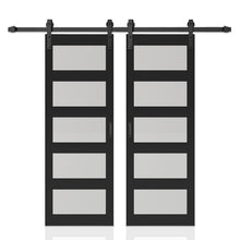 Load image into Gallery viewer, 5 Lite Tempered Frosted Glass White Finished Composite Double Sliding Barn Door with Hardware Kit Handle