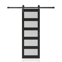 Load image into Gallery viewer, 5 Lite Tempered Frosted Glass White Finished Composite Interior Sliding Barn Door with Hardware Kit