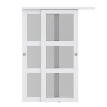 Load image into Gallery viewer, 3-Lite Frosted Tempered Glass Sliding Double Bypass Closet Doors with Installation Hardware Kit
