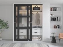 Load image into Gallery viewer, 3-Lite Frosted Tempered Glass Sliding Double Bypass Closet Doors with Installation Hardware Kit