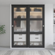 Load image into Gallery viewer, 3-Lite Frosted Tempered Glass Sliding Double Bypass Closet Doors with Installation Hardware Kit