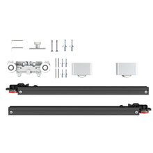 Load image into Gallery viewer, 40 in. x 84 in. Frosted Glass Black Metal Frame Interior Sliding Barn Door with Hardware Kit Hidden Track System