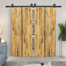 Load image into Gallery viewer, Stained Pine Wood Double Bi-Fold Barn Door with Sliding Hardware Kit