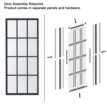 Load image into Gallery viewer, 36 in. x 84 in. 12 Lite Glass Black Aluminum Frame Interior Barn Door with Sliding Hardware Kit